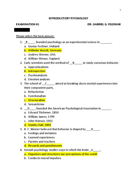 introduction to psychology quiz